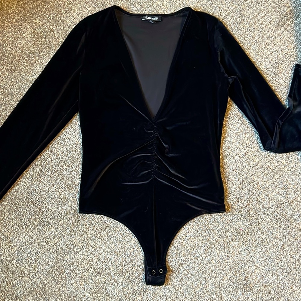 Express | Long sleeve V-neck Velvet Bodysuit